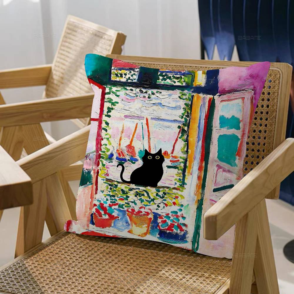 Svart Katt Van Gogh Kuddfodral Tecknad Gåva Kuddfodral Sovrum Hem Soffa Stol Säte Dekor Kuddfodral