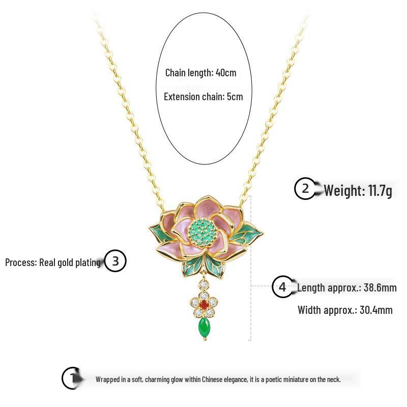 Collana di Loto Smaltata di Alta Gamma in Stile Cinese con Mantenimento del Colore