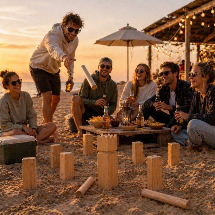 Kubb Game - FERRY JOUETS - 21 Pieces - Natural Wood - Storage Net - 2-12 Players
