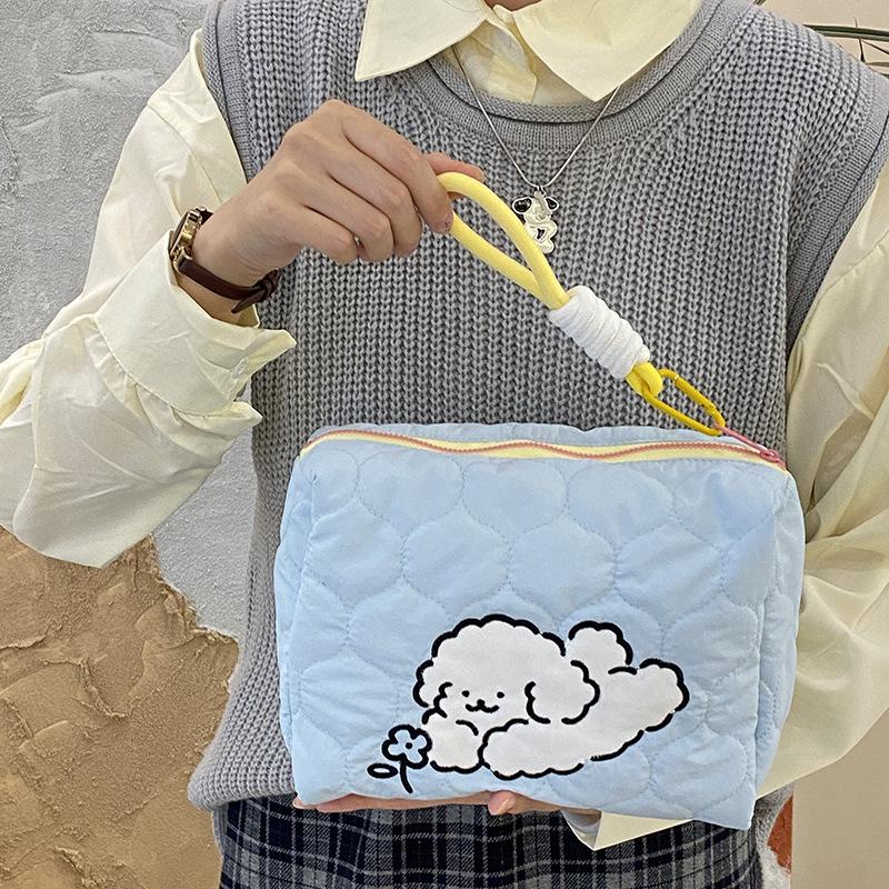 

Стьобаний поліестеровий пенал із принтом із милим цуценям великої ємності Сумки для канцелярських товарів Жіноча портативна косметичка на блискавці Сумка для зберігання синій