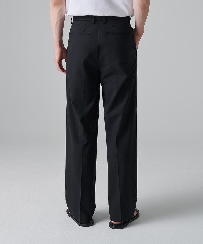 MUSINSA STANDARD Summer Wool Two-Tuck Wide Hidden Elastic Waist Slacks [Black]