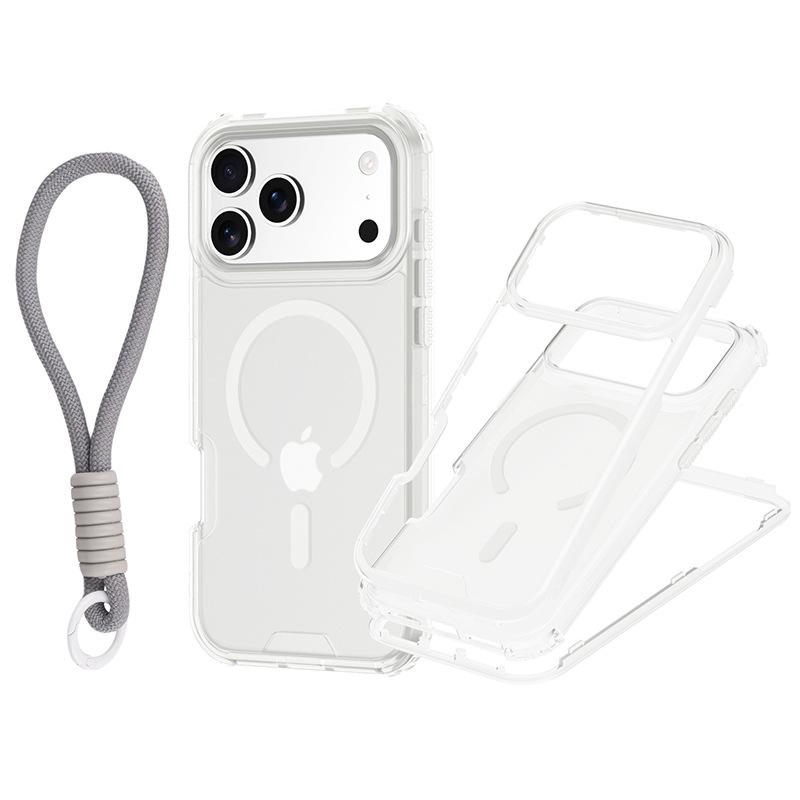 Pentru IP 17 Pro Max Husa de Telefon Magnetică Colorată 3-în-1 cu Textură de Piele și Curea