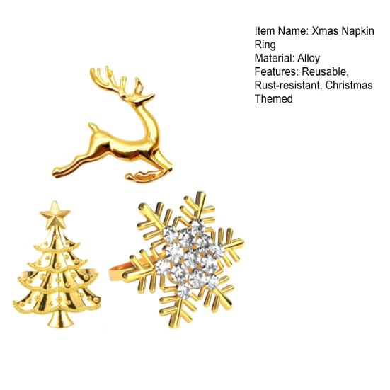 Yousheng Christmas Napkin Rings Alloy Snowflake Elk Tree Napkin Holders Decorative Napkin Rings for Holiday Dining Table Decoration