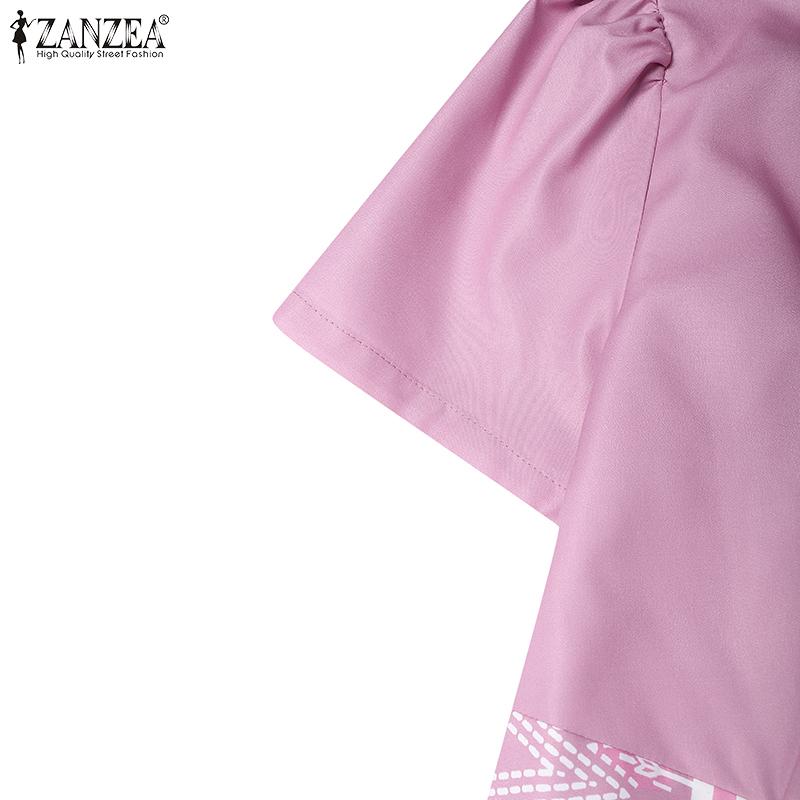 ZANZEA Women Summer Round Neck Short Sleeve Casual Patchwork Print Dress