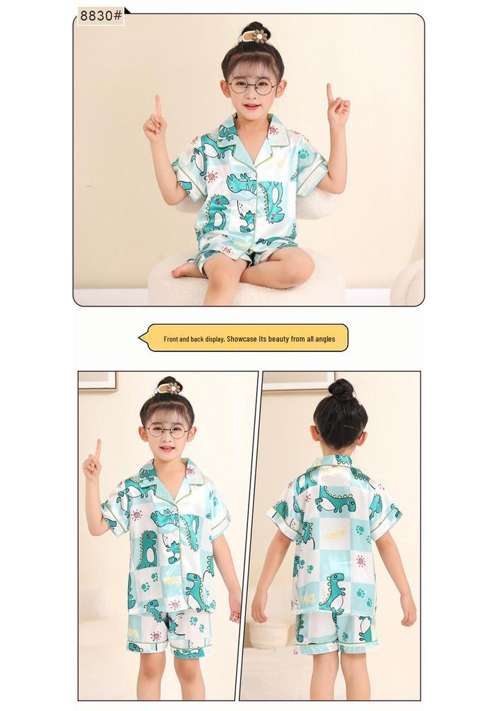 Ice Silk Summer Pajamas Set for Kids - Short Sleeve & Long Pants