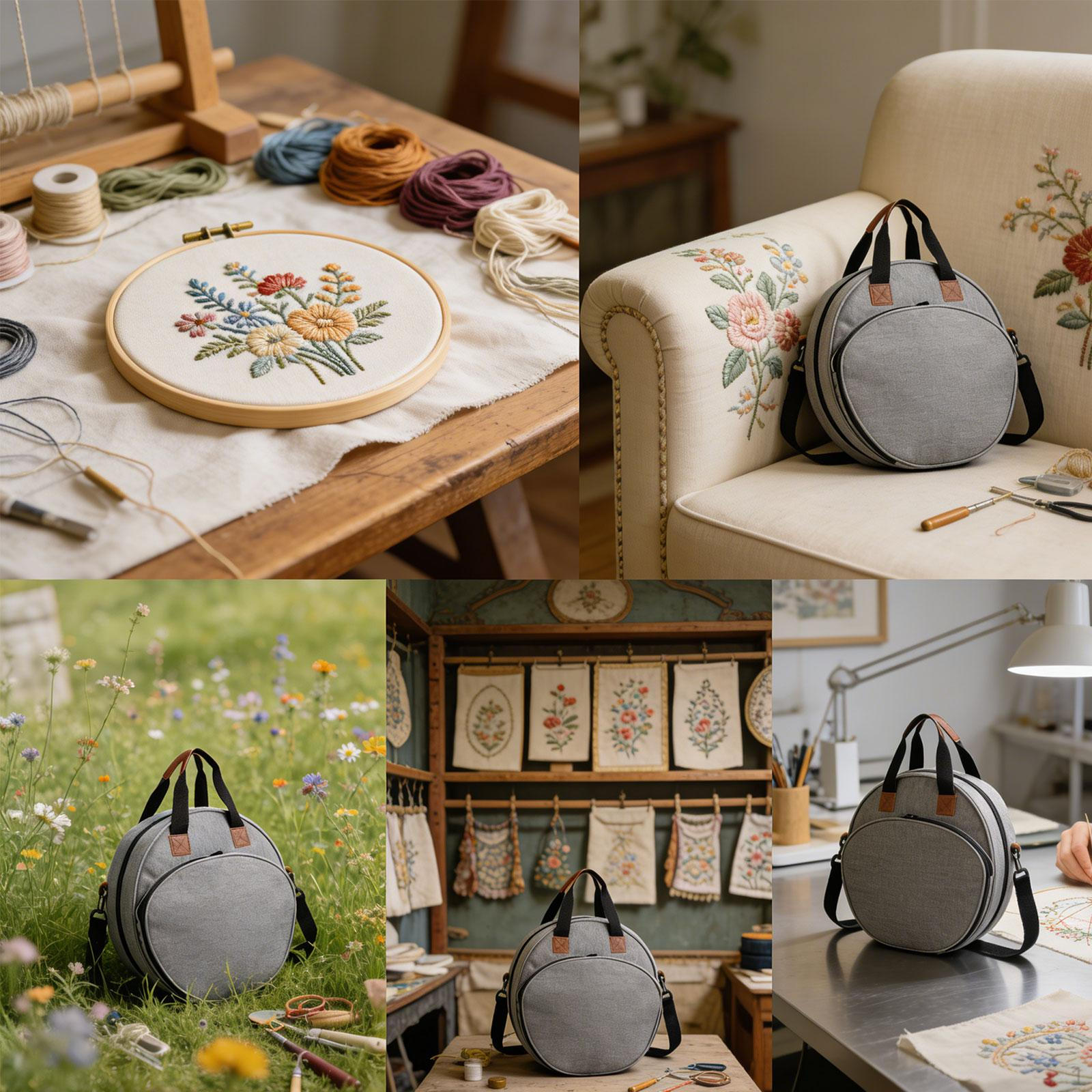 

Embroidery Project Bag and Zipper Supplies Storage Tote for Patterns Floss Accessories