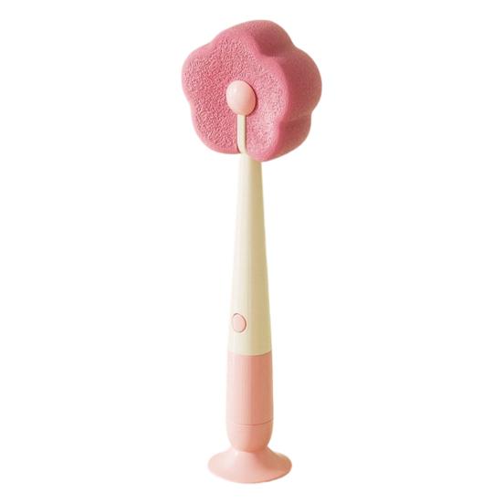 Cleaning Brush Soft Flower-shaped Sponge Head Long Handle Cup Brush Suction Base Bottles Water Cups Cleaning Scrubber