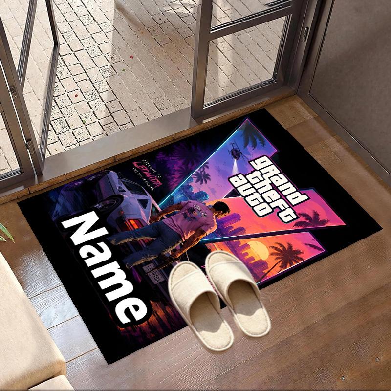 Personalizowany dywanik z nadrukiem Grand Theft Auto VI z imieniem, wszechstronny dywan do wystroju domu, do pokoju zabaw, mieszkania, na balkon, do przedpokoju, korytarza, prezent