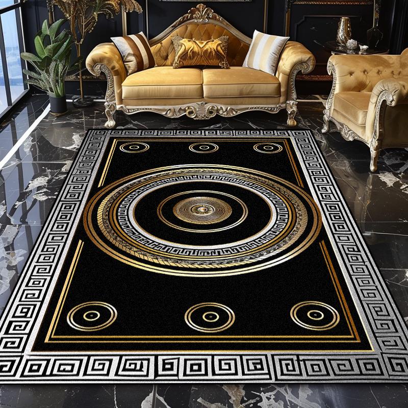 European Luxury Washable Black Large Area Rugs Marble Decoration Home Sofa Living Room Carpet Bedroom Non-slip Plush Floor Mats