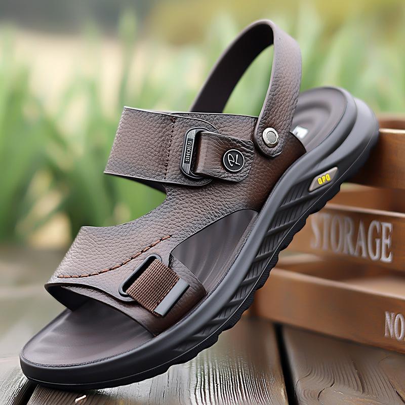 Sandalen Herren 2025 Sommer neue Rindsleder atmungsaktiv Außenschuhe rutschfest Strandschuhe lässig coole Hausschuhe Tide 2025