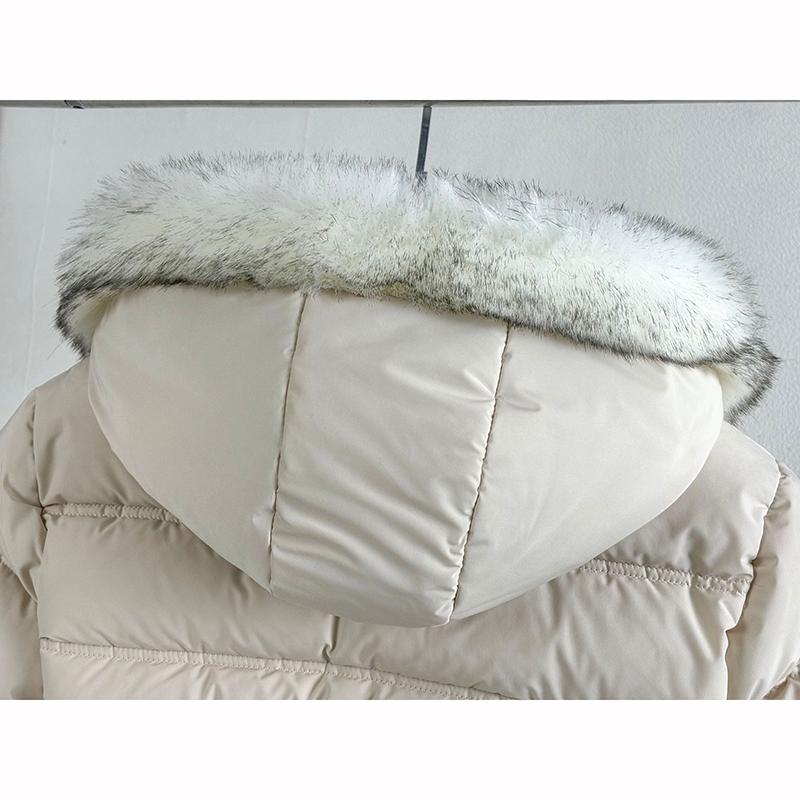 Winter Long Style Teen Girls Jacket Solid Color Slim Fit Fashion Detachable Hat Big Fur Collar Hooded Keep Warm Coat Kids
