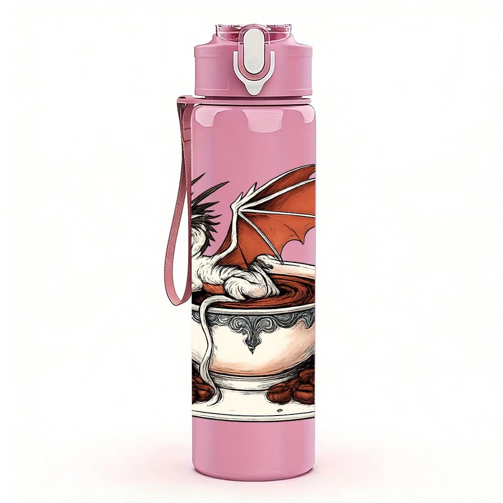 1PC Dragon Tea Cup Art 750ml Color Plastic Sports Water Bottle Leakproof Flip Straw Lid Suitable for Sports Office Home Use