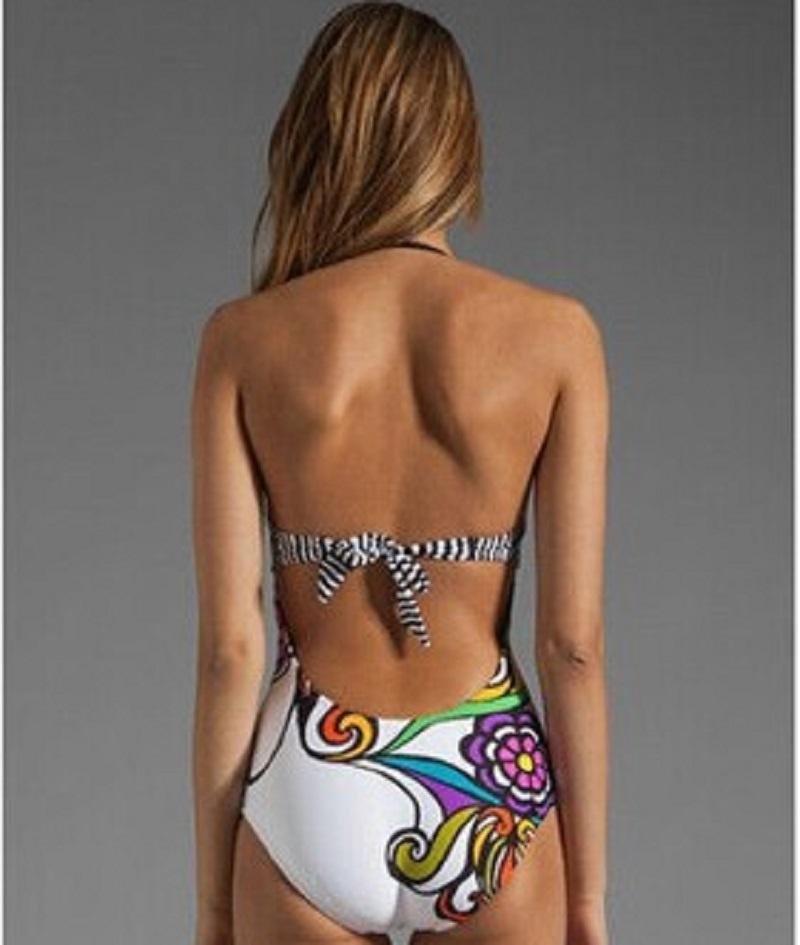 Bohemian Floral Vintage Printed One Piece Sexy Bathing Bikini Suit Summer Women