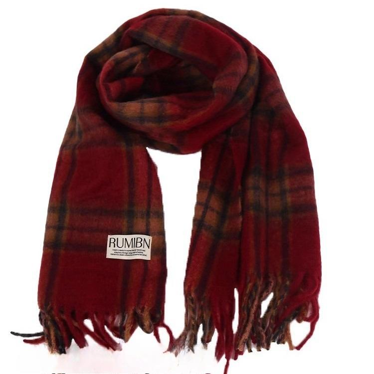 Retro Plaid Imitation Cashmere Scarf for Women Winter College Style Thickened Warm Long Tassel Shawl Atmosphere Scarf