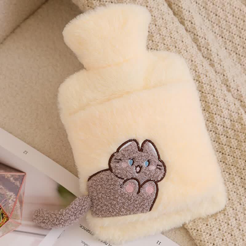 OLOEY Portable Hand Warmer Hot Water Bottle with Rabbit Fur Cover