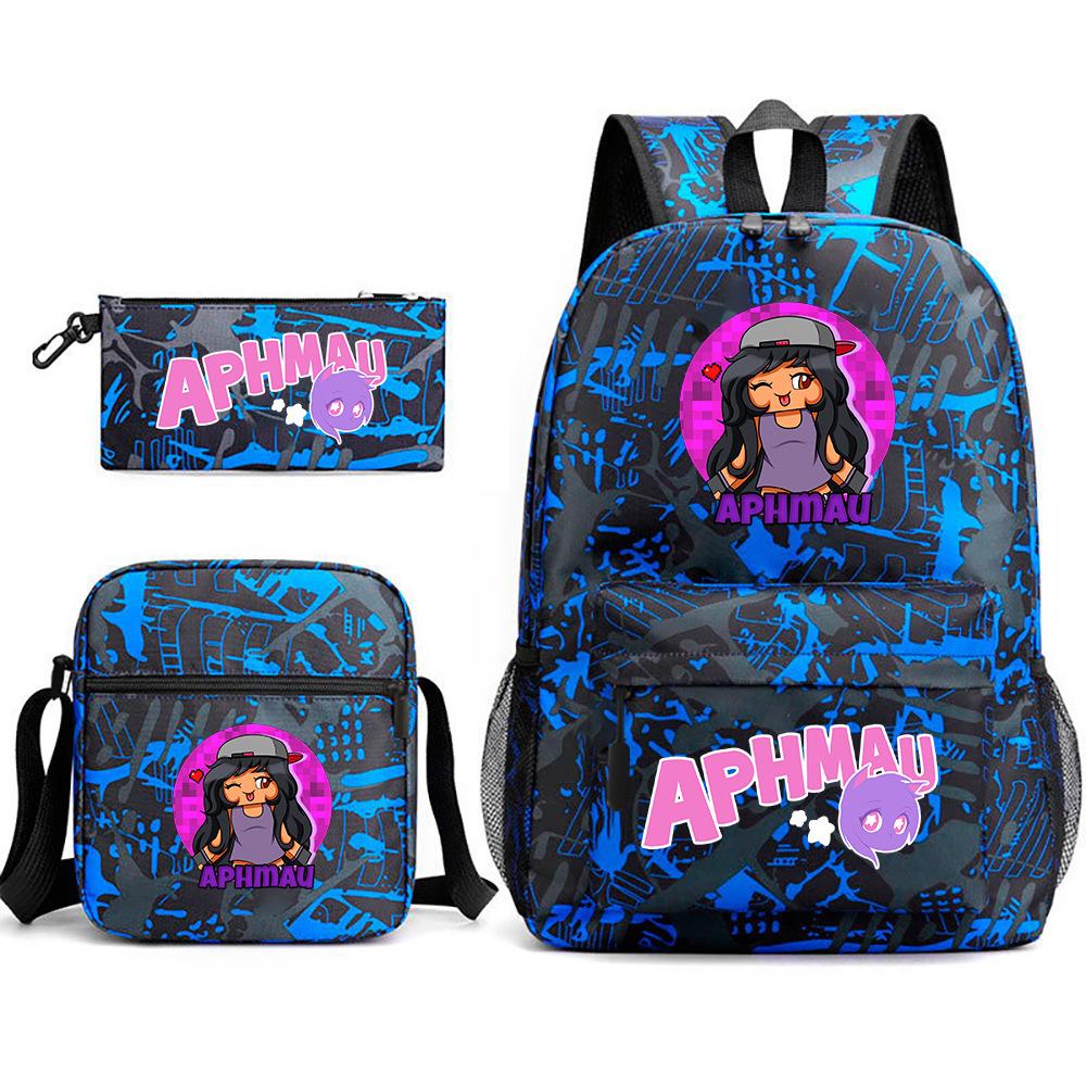 Spielwaren Aphmau Schultasche Cartoon Rucksack Federmäppchen Umhängetasche Dreiteiliges Set