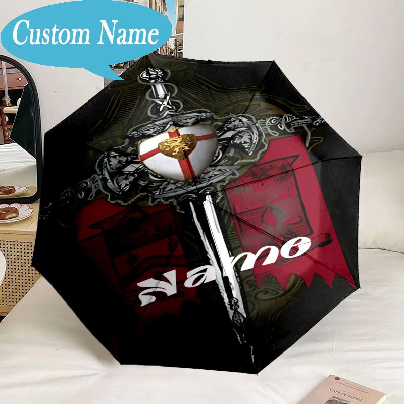 Custom Name Umbrella Knightly Crest Shield Sword Umbrella 8-Frame for Travel, Camping, Casual Lightweight Portable, Essential for Family Gifts