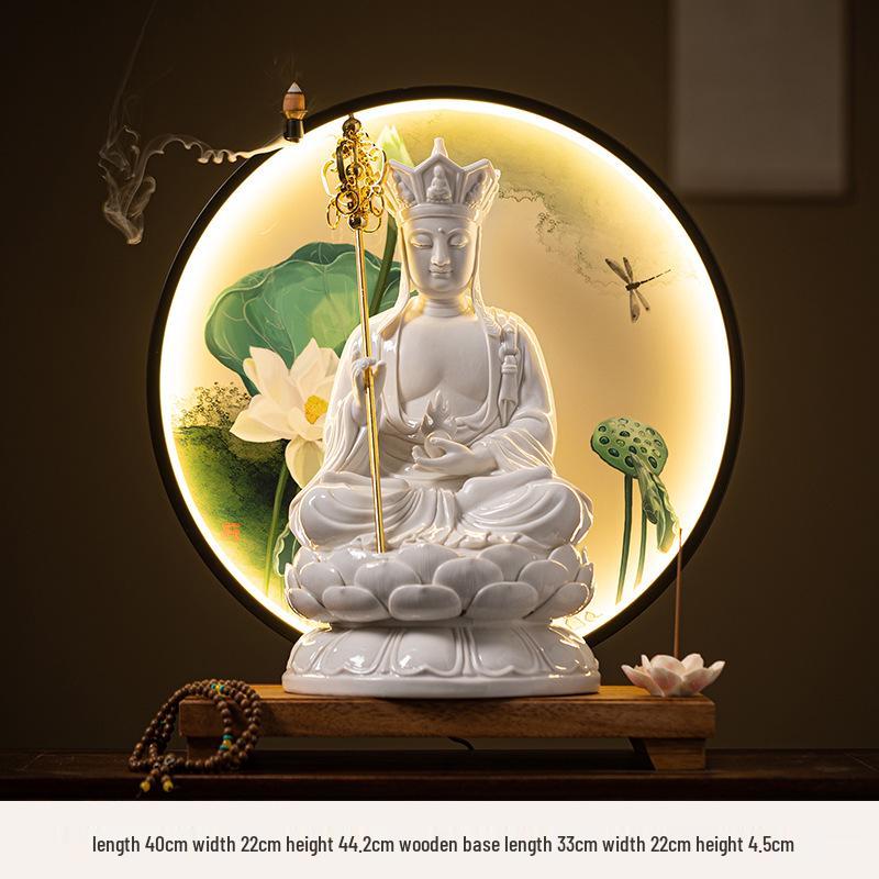 Zen Ceramic Ksitigarbha Bodhisattva Backflow Incense Burner - Buddha Statue for Aromatherapy and Home Decor.