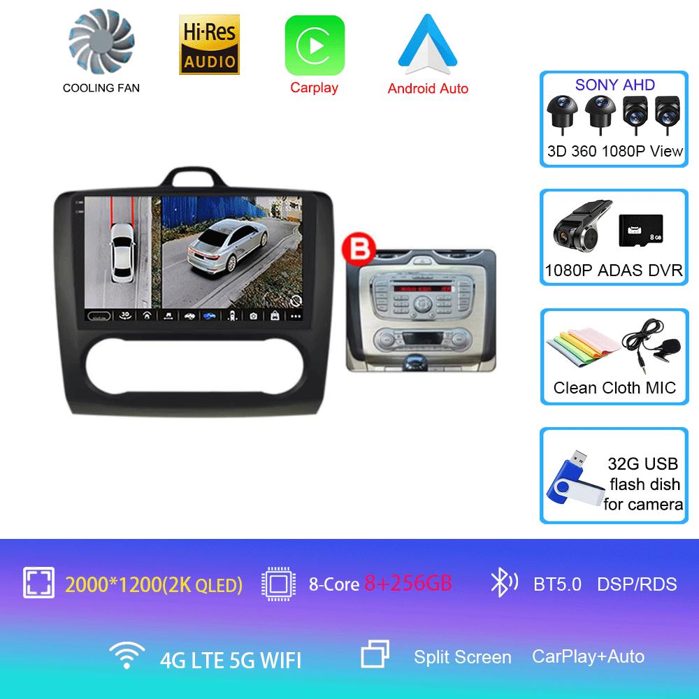 Android 14 Car Radio Autoradio For Ford Focus 2 Mk2 2004 - 2011 GPS Navigation Multimedia Player Carplay Stereo WIFI 360 Camera