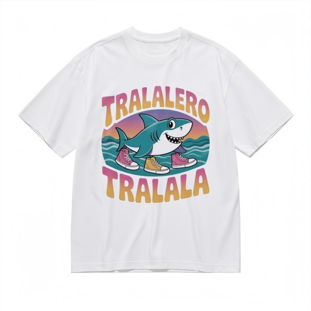 

Women s Comfy Breathable Classic T-Shirt Happy Shark Shoe Design Printed Tee 2XL