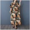 Women's Vintage Long Dress with Cotton and Linen Patterns
