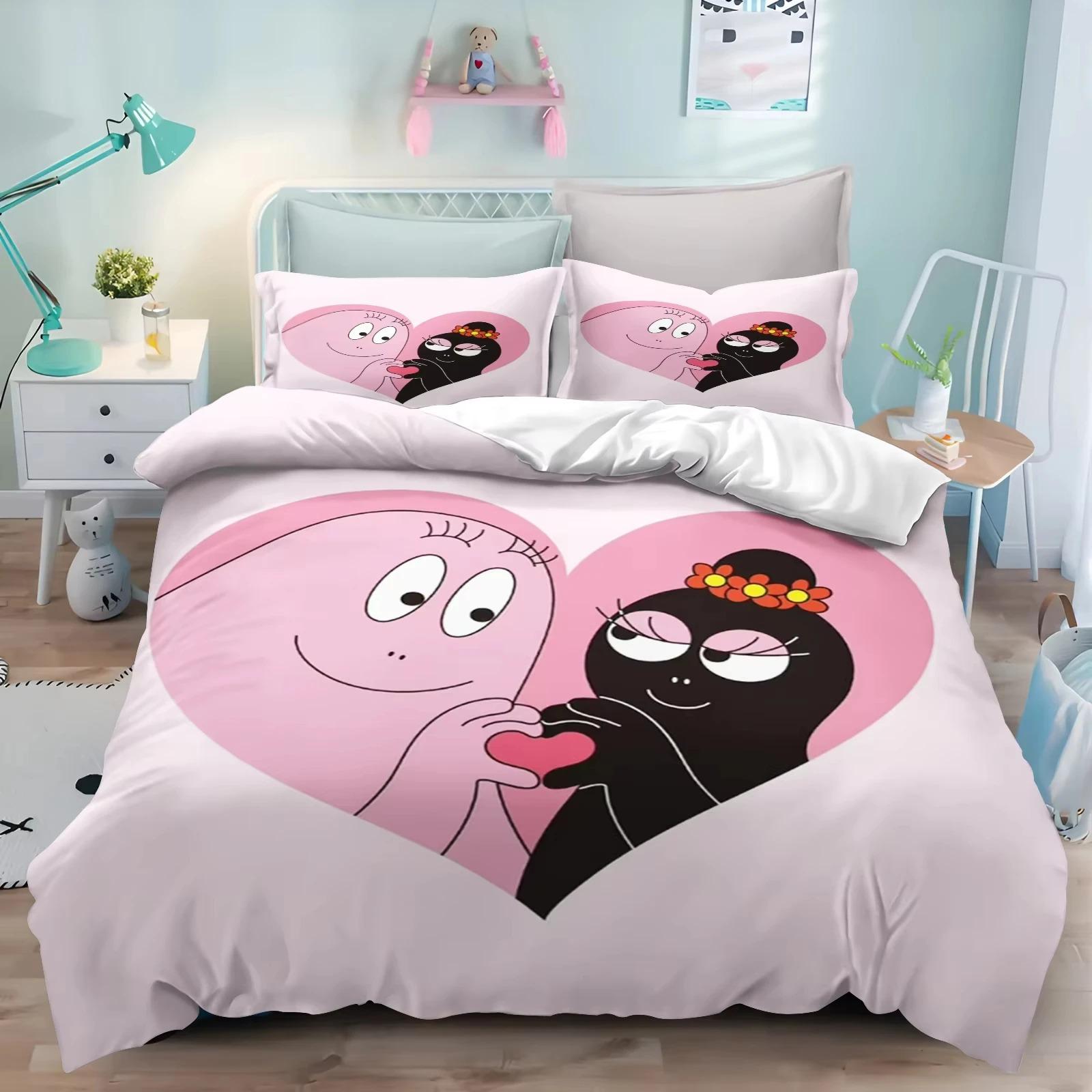 

New 3D Print Cartoon L-Les & B-Barbapapa Bedding Set Double Twin King Duvet Cover Comforter Pillowcase Boys Girls Adults Bedroom US Twin 173x218cm