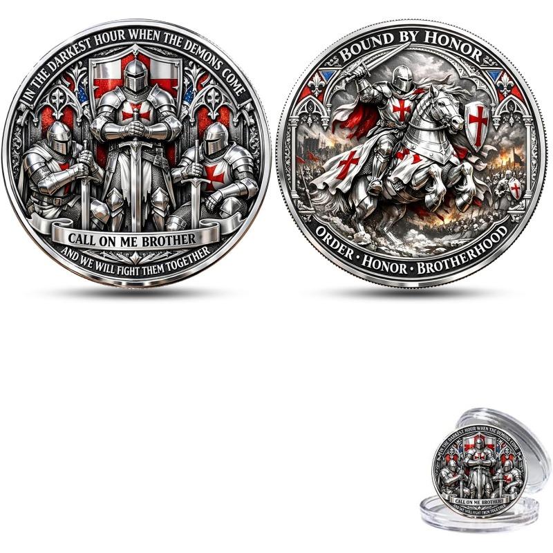 

Honor Brotherhood Commemorative Coin, Dual-Sided Bound by Honor Templar Knight Token, Gifts for Brothers Veterans Men’s Group 2 PCS