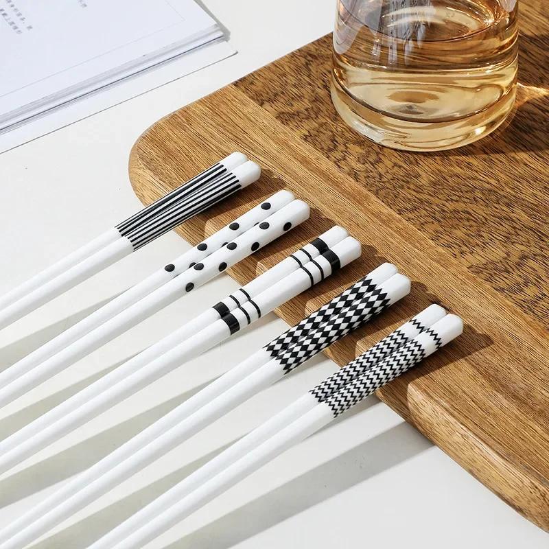 5pairs/set Ceramic Chopsticks High Temperature Resistance Bone Porcelain Sushi Household Chopsticks