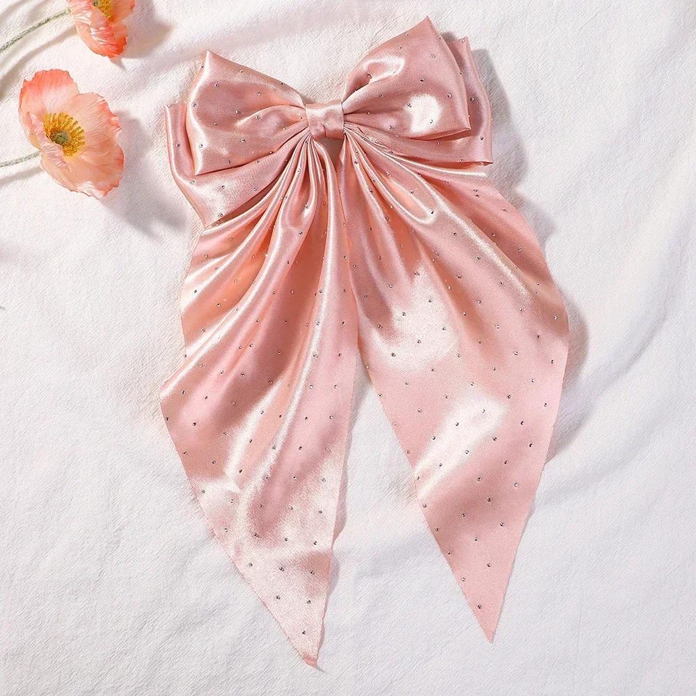 RAINBOW BOWS 13" Satin Rhinestone Long Tassel Bow Streamer Hair Clip for Women Girls Hairpin Barrette Headwear Hair Accessories