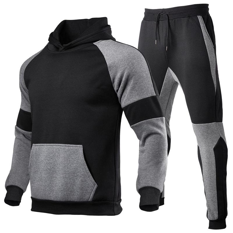 Men's 2Pcs Color Block Hoodie & Jogger Pants Casual Tracksuit