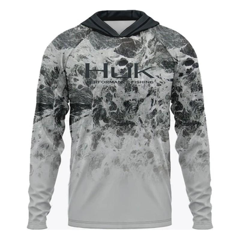 HUK Fishing Long-sleeved UPF50 Hooded Sun-protection Anti-ultraviolet T-shirt Breathable Men's Clothes Top