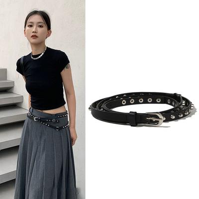 Casual Rivet Leather Belt Punk Luxury Design Versatile Thin Waist Strap Jeans Belt