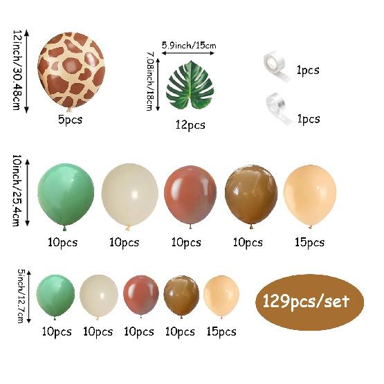 129Pcs Sage Green and Brown Wildlife Style Balloon Garland Set with Leaves for Jungle Safari Outdoor Birthday Party Decorations 5