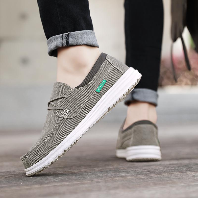 Herren Outdoor Canvas Schuhe Graue Sneaker Fahrschuhe Lässige Khaki Schuhe mit breiter Spitze für Weiter Übergröße