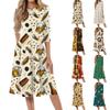 Casual Mid-Length Dress with Round Neck and Three-Quarter Sleeves Featuring Beer Glass Print Suitable for Everyday Wear and Events