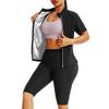 Damen Sauna Anzug 2-teiliges Set Kurzarm Top + Shorts Heißes Schweiß-Schlankheits-Sportbekleidung für Yoga Laufen Workout