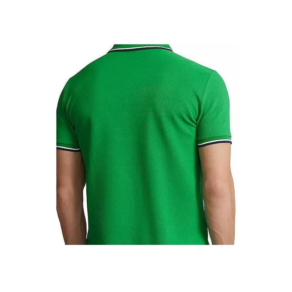 Polo Ralph Lauren Logo Embroidered Striped Trim Short Sleeve Polo Shirt Men Polo Shirts Green 710844275-035