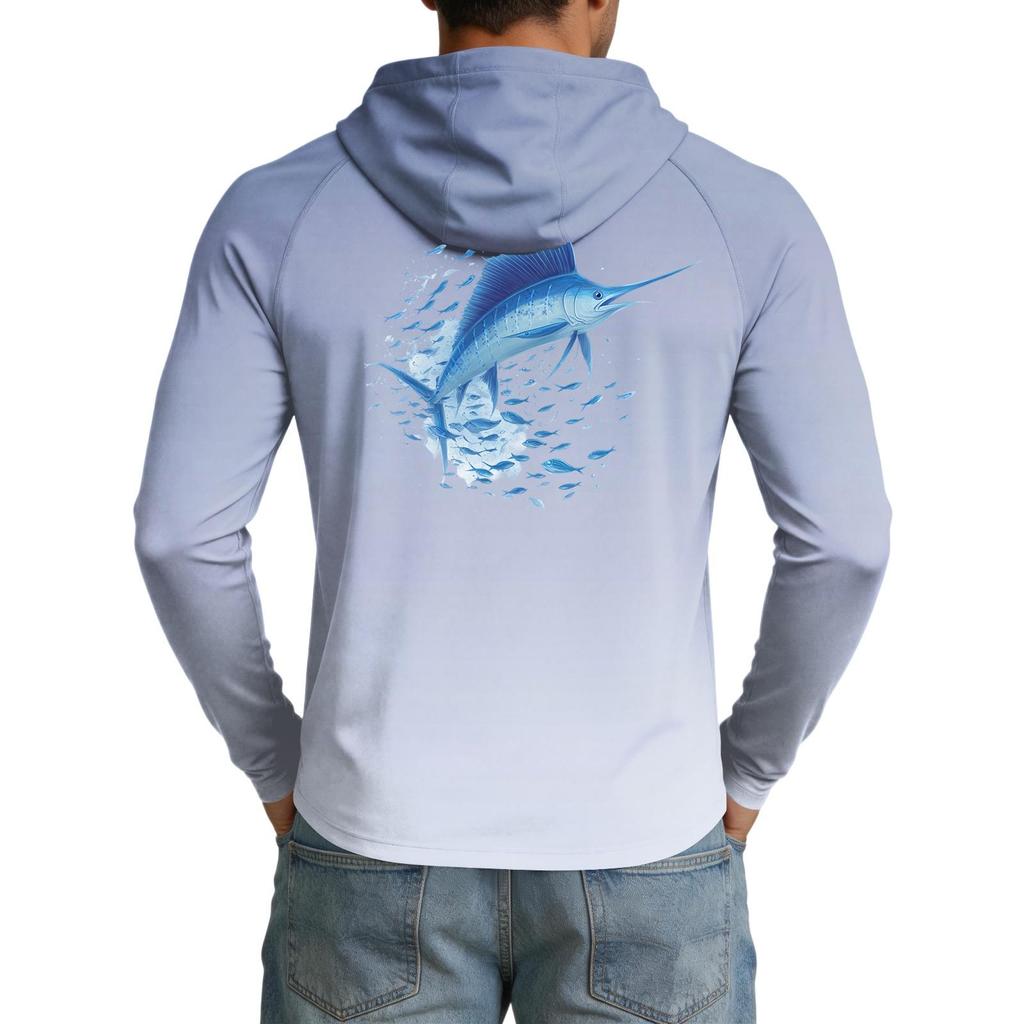 Men's UPF50+ Sun Protection Hoodie Lightweight Stretch Long Sleeve Outdoor Fishing Running Sports Shirt with Hood