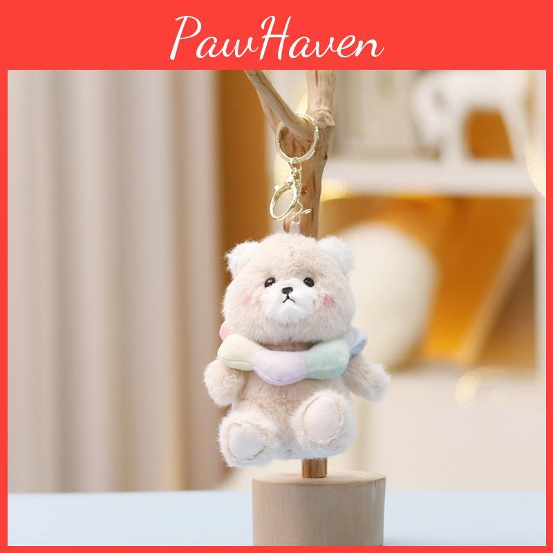 Plush Bear Toy With Keychain Cute Animal Figure For Bag Decor And Gift