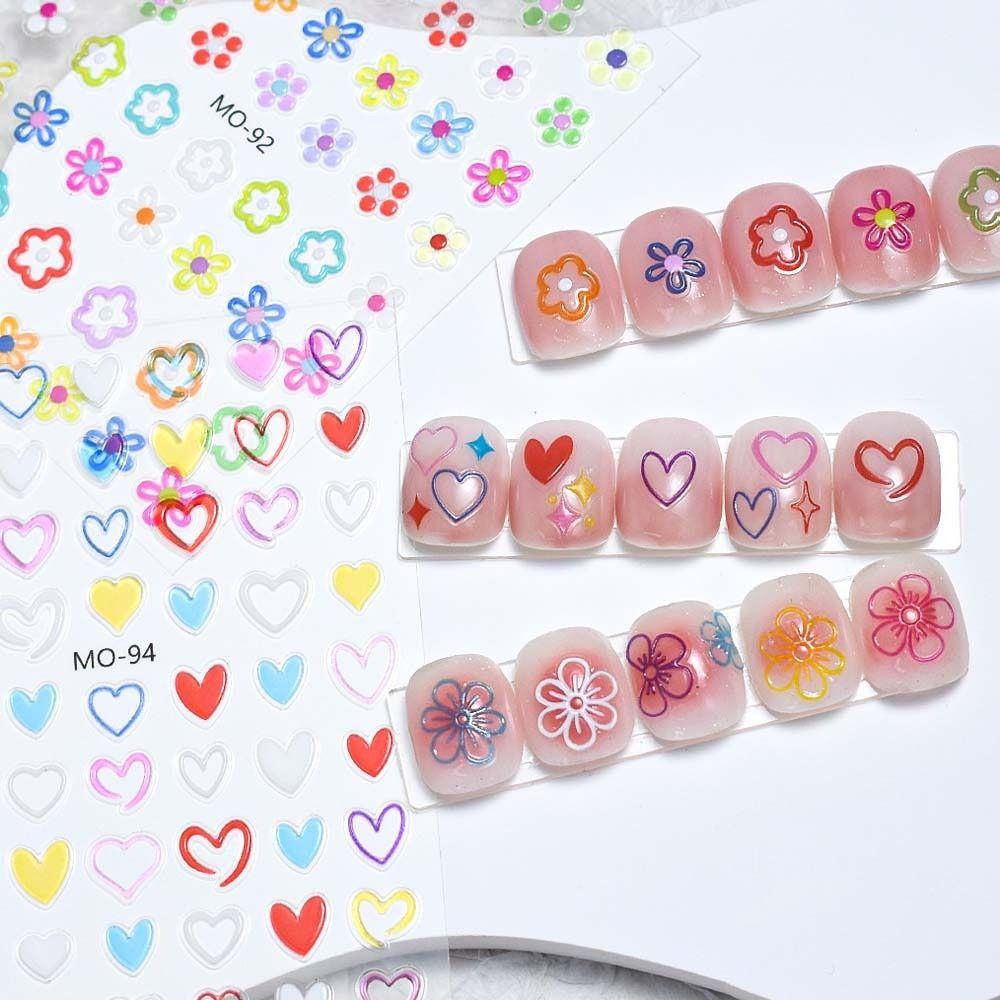 

Stars Pattern Jelly Flower Nail Stickers Love Heart Jelly Cartoon Nail Decals Funny Girls
