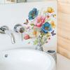 Hand Painted Blooming Floral Bouquet with Butterflies Bathroom Wall Sticker Self-Adhesive Removable Decal