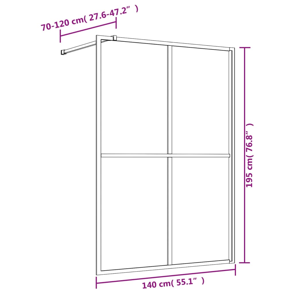 Walk in Shower Screen with Tempered Clear Glass and Gold Frame 140 x 195 cm