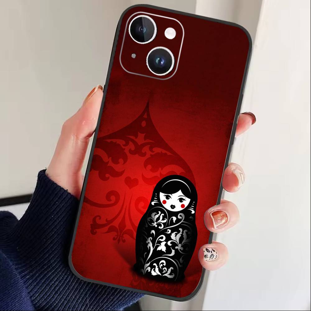 Russian Dolls Matryoshka Phone Case For iPhone17,16,15,14,13,12 Plus,Max Soft Silicone Black Cover
