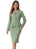 Allegra K Women's Two-Piece Business Blazer and Pencil Skirt Set, Long Sleeves, Notch Lapel, Peplum, Pea Green, Size M