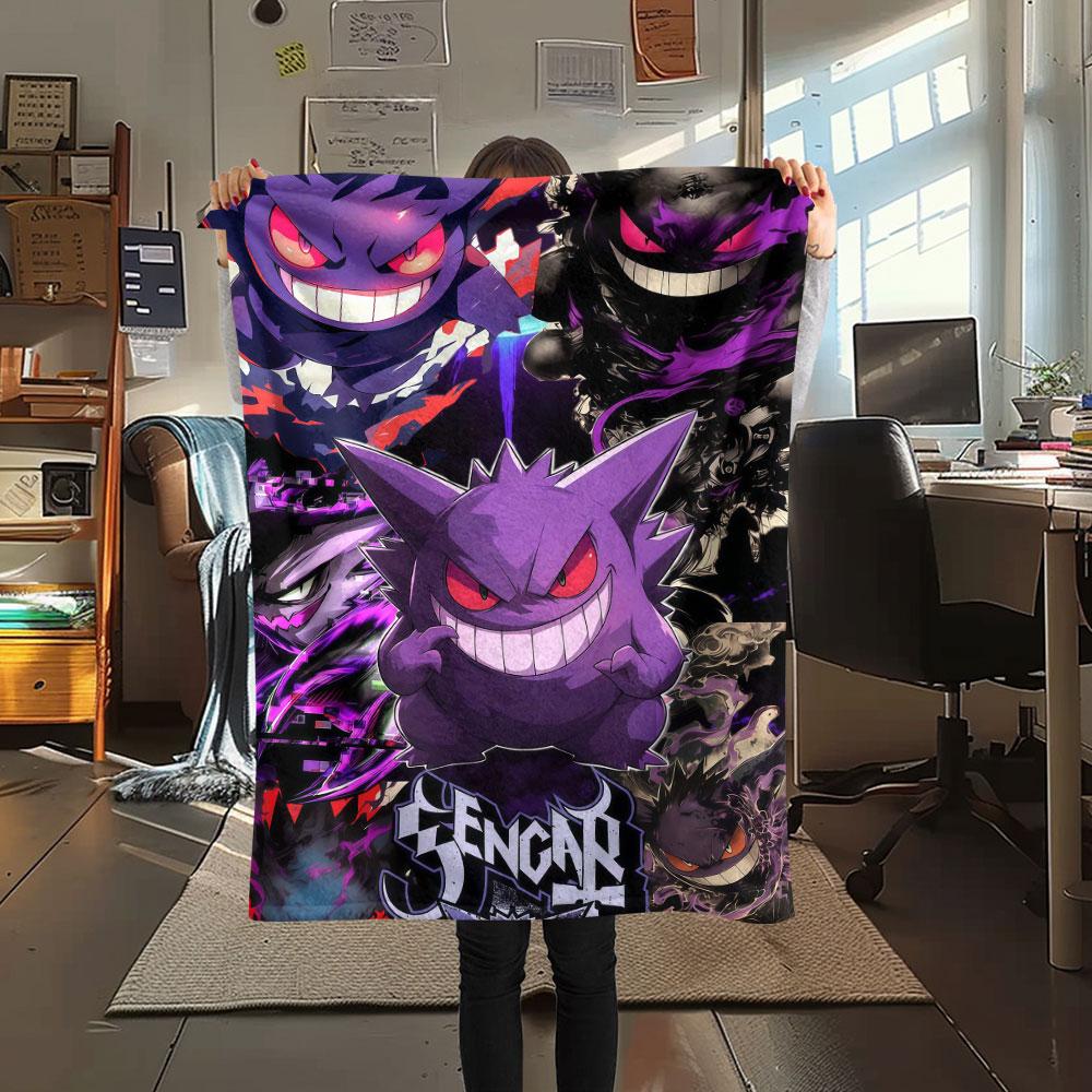 1Pc Gengar Print Flannel Blanket, High Quality Comfortable for All Seasons, Home Decor, Warmth and Comfort, Perfect for Christmas Gifts