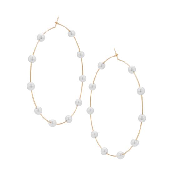 1 Pair Women Large Hoop Earrings Faux Pearl Round Circle Exaggerated Style Party Prom Formal Occasion Ear Hoop Ear Jewelry