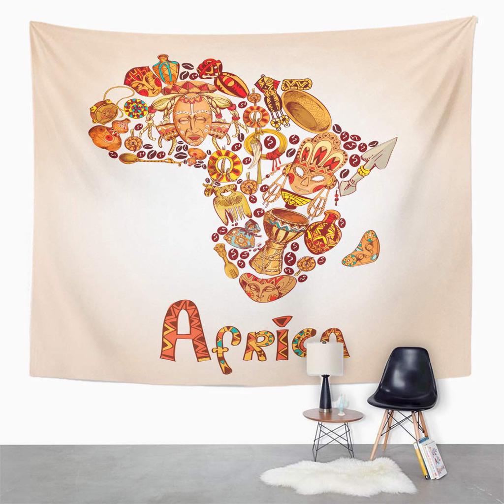 Buy Face Sketch Continent Shape Travel Drum Wall Tapestry 51x60Inch