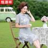 Hengyuanxiang New Chinese Style Printed Short-Sleeved Dress