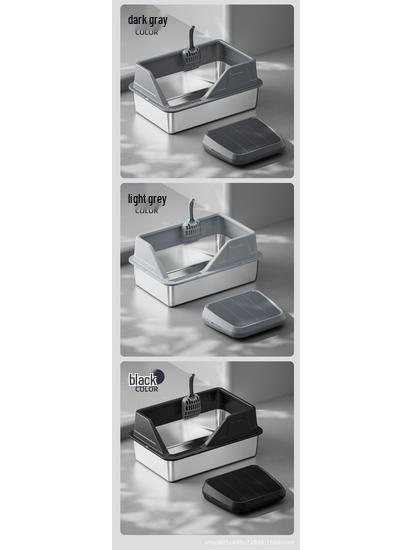 Extra Large Stainless Steel Cat Litter Box with High Walls and Side Opening