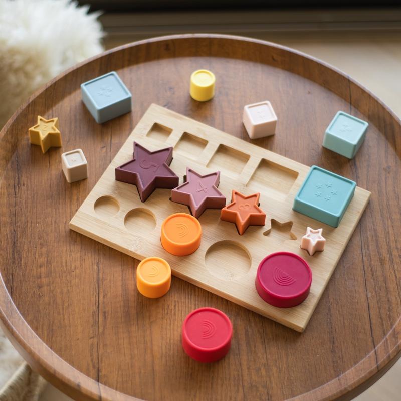 Baby Montessori Toy BPA Free Silicone Geometric Building Block 1-3 Years Children Stacking Game Education Puzzle Toy Baby Gift
